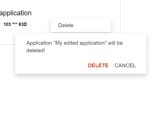 Confirmation dialog for deleting an application